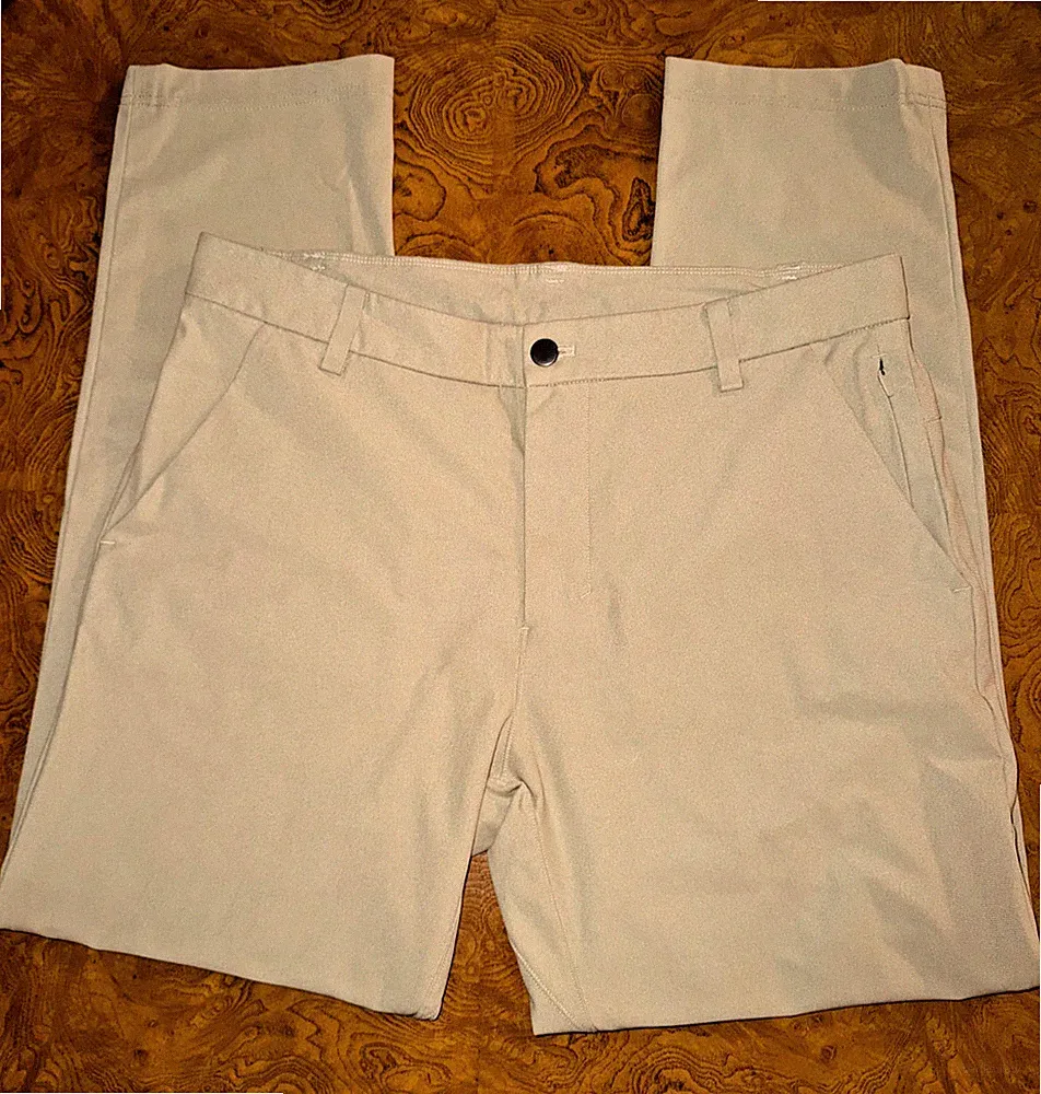 Lululemon Commission Pants Men 32 Khaki Warpstreme ABC Chino Trousers Golf Casua