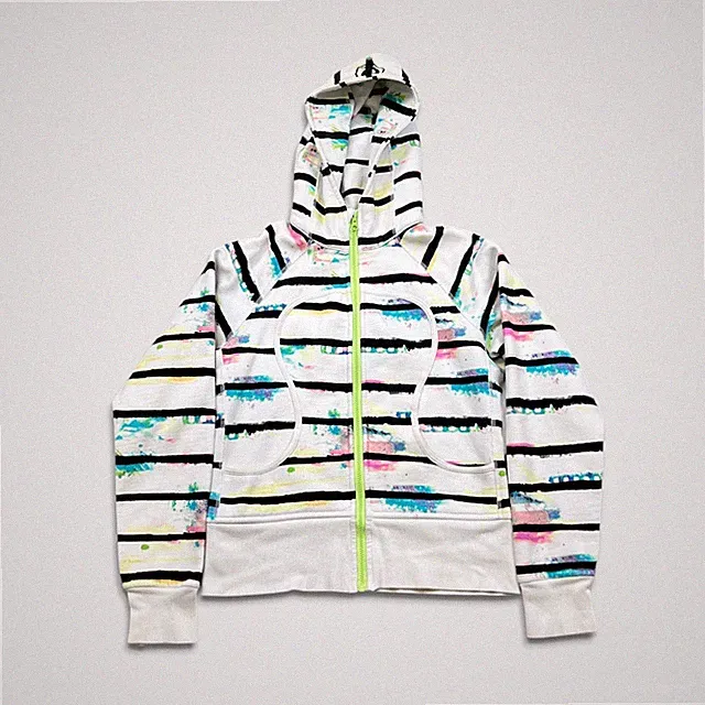 Lululemon Scuba Hoodie Womens Size 8 White Watercolor Full Zip Hooded Sweashirt