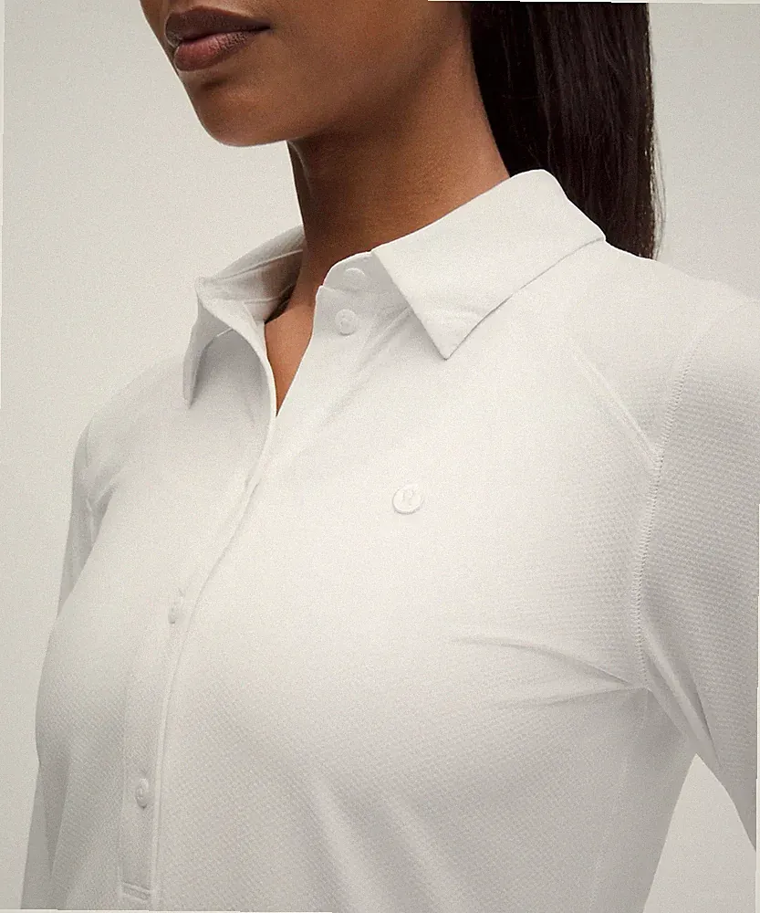 Lululemon Women’s golf Polo White Long Sleeve Collared Shirt Top Size 8