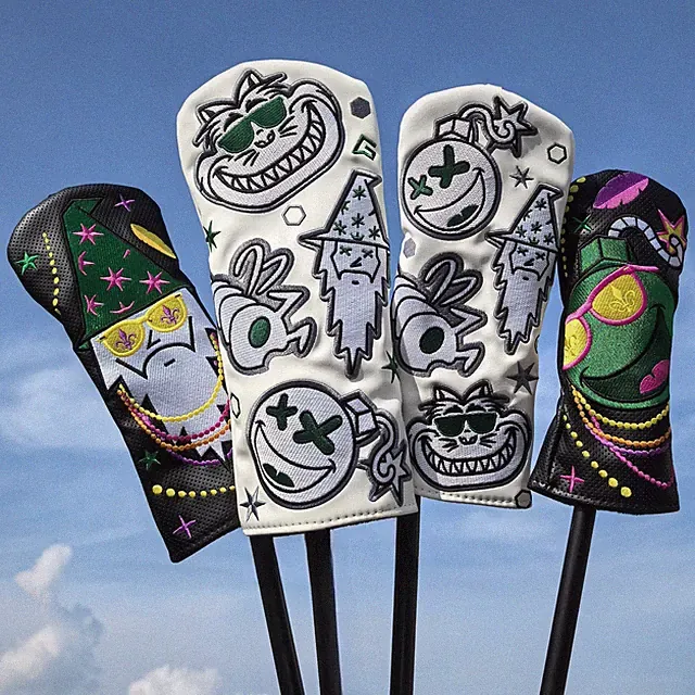Luxury Wizard Cat Golf Driver Cover PU Headcover Fairway Wood Cover Hybrid Cover