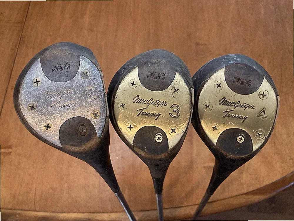 MacGregor M75TW Tourney Persimmon Woods Set In 2 3 & 4 True Temper Bands Intact