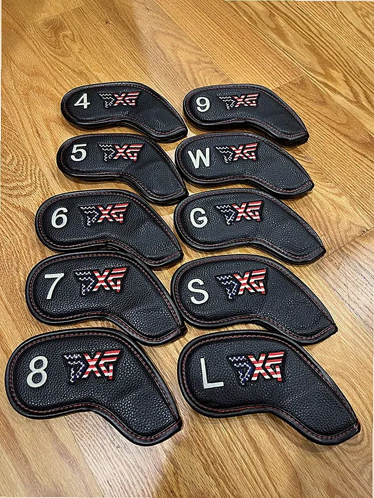 [Magnetic] 10Pcs PXG Club Golf Iron Headcover Covers PU Leather 4-9+WGSL Flag