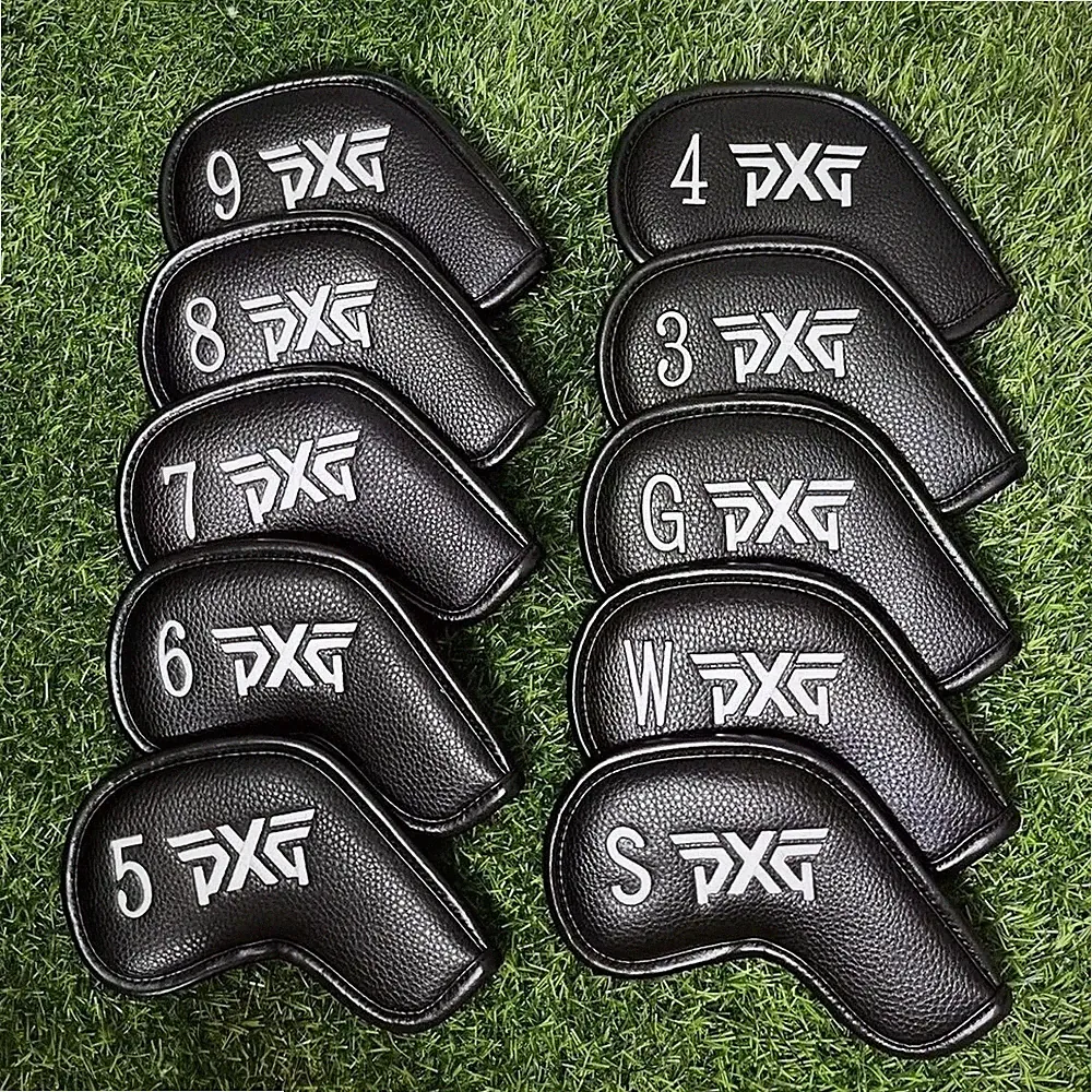 [MAGNETIC] PXG Golf Club Iron Head Cover 10Pcs 3-W, G, S Black New Style Quality