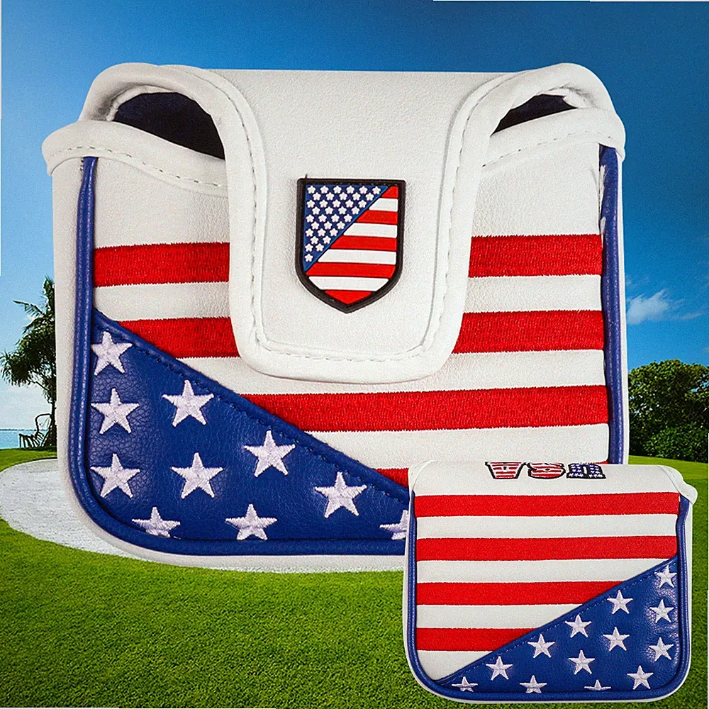 Magnetic USA Flag Golf Putter Cover for Mallet Putters, Square with Easy Closure