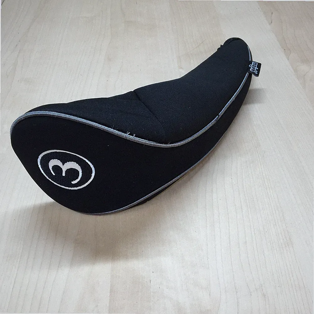 Majek Full Zip 3 Wood Golf Club Head Cover Hybrid Rescue Fairway Black Headcover