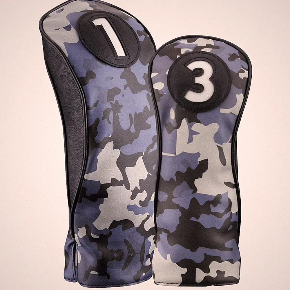 Majek Golf Club Blue and Black Camo Head Cover Set Driver and #3 Fairway Wood