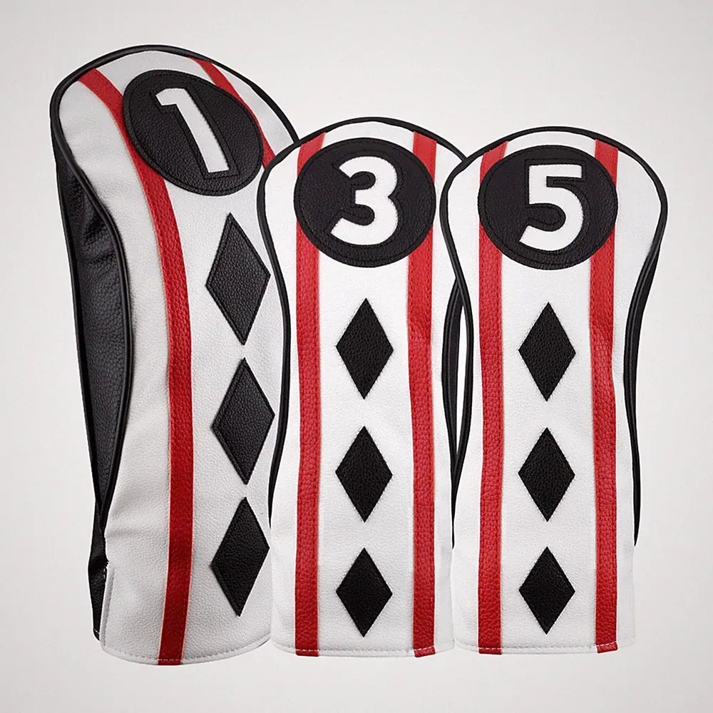 Majek Golf Clubs Poker Diamond Black Red White #1/3/5 Fairway Wood Headcover Set