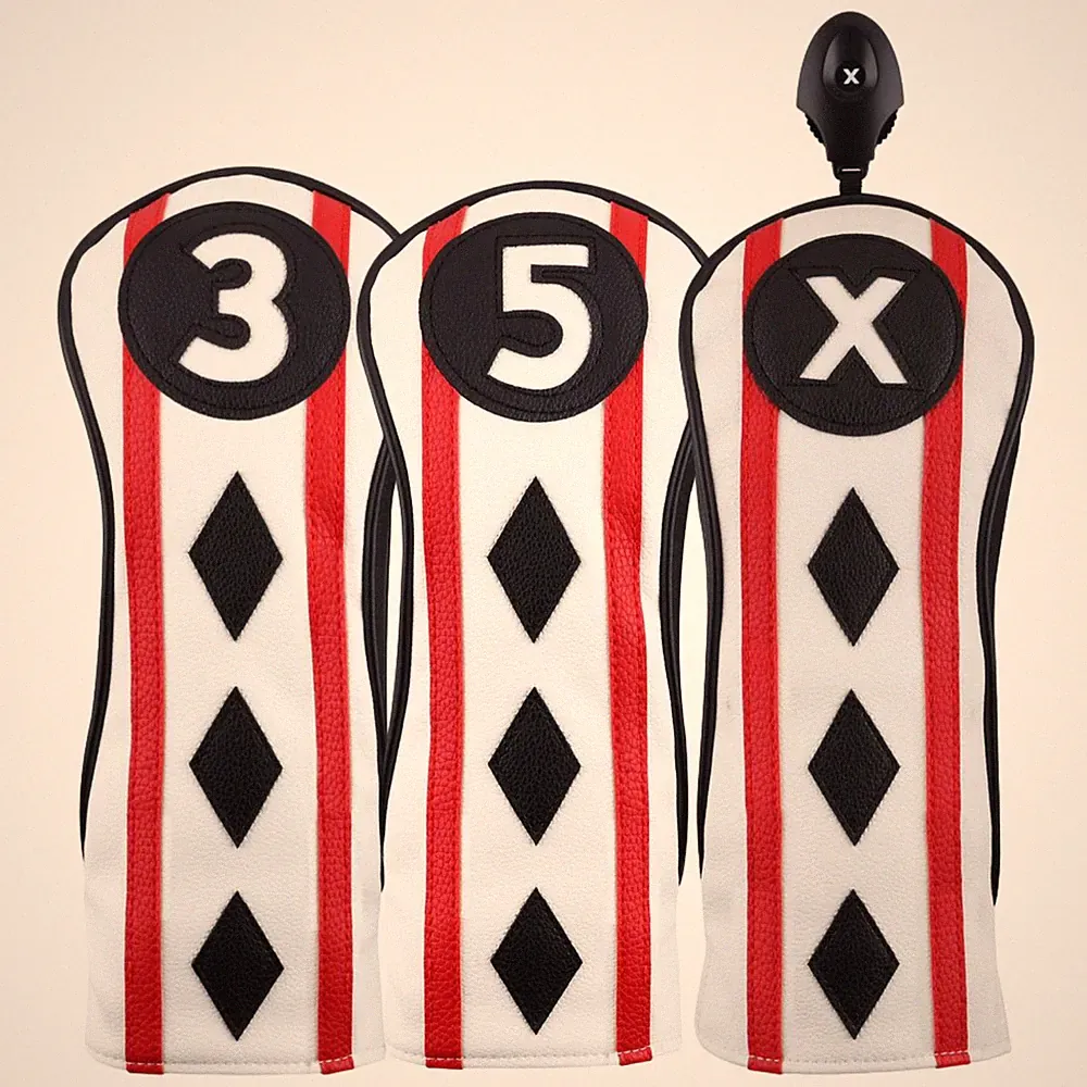 Majek Golf Clubs Poker Diamond Black Red White #3/5/X Fairway Wood Headcover Set