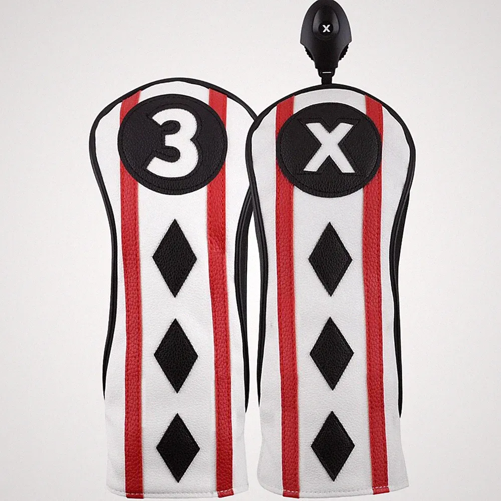 Majek Golf Clubs Poker Diamond Black Red White #3 +#X Fairway Wood Headcover Set