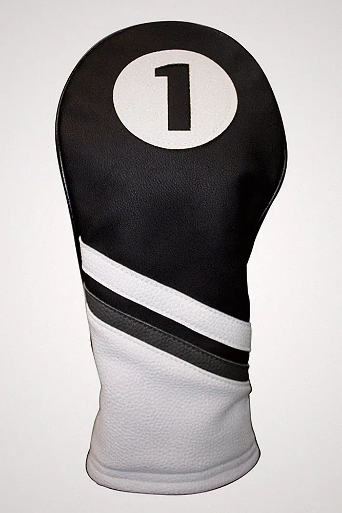 Majek Golf Headcover Black and White Vintage Leather Style #1 Driver Head Cover