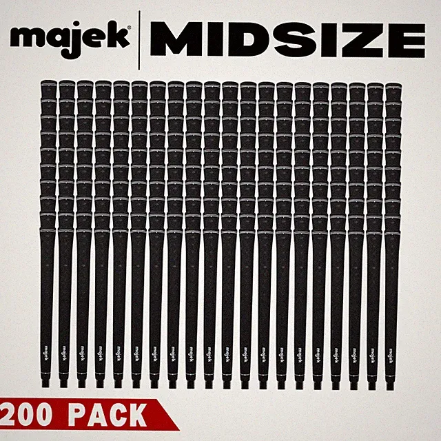 Majek Mens Tour Pro Black Midsize LOGO Golf Grips Bulk Pack - 200 PACK