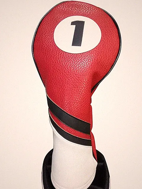 Majek Retro Golf #1 Driver Headcover Red Black and White Vintage Leather Style