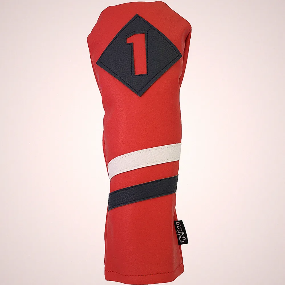Majek Retro Golf #1 Driver Headcover Red White Blue Vintage Leather Style