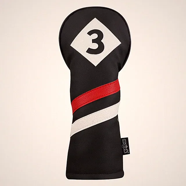 Majek Retro Golf #3 Fairway Wood Headcover Black Red White Vintage Leather Style