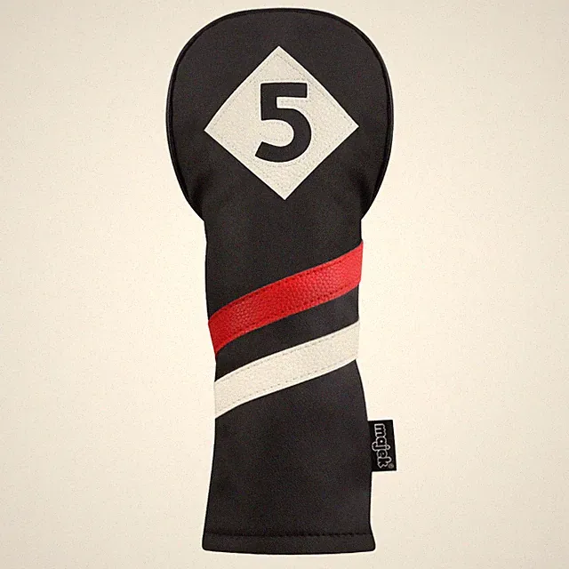 Majek Retro Golf #5 Fairway Wood Headcover Black Red White Vintage Leather Style