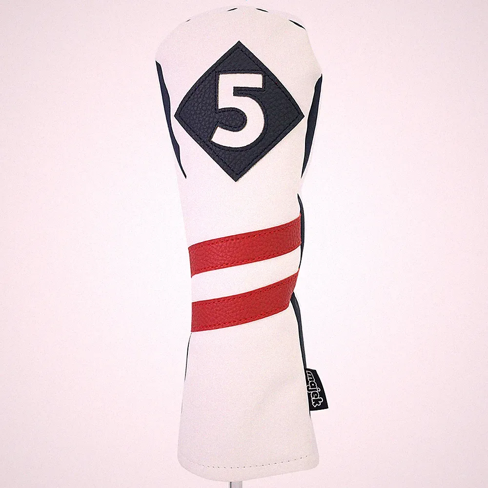 Majek Retro Golf #5 Fairway Wood Headcover White Blue with Red Stripe Vintage