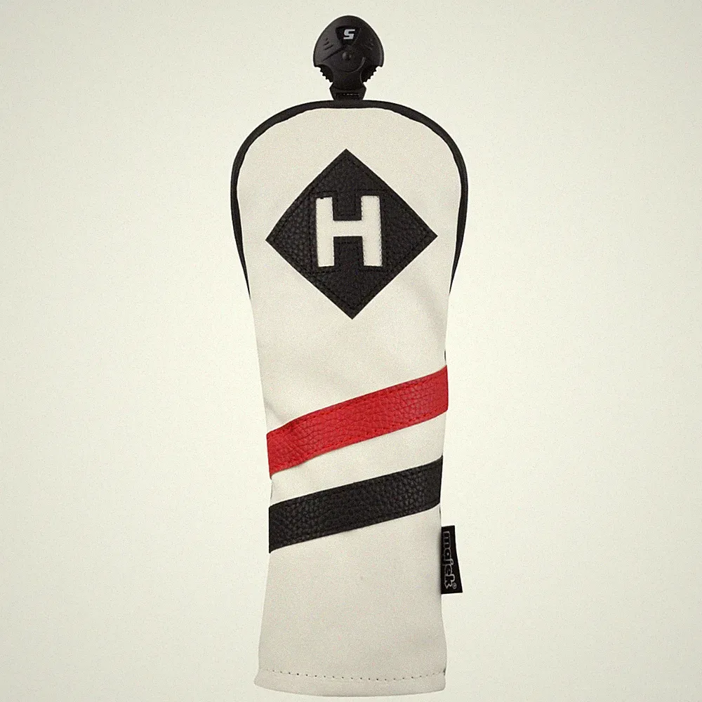 Majek Retro Golf Hybrid Headcover White Red Black Vintage Leather Style