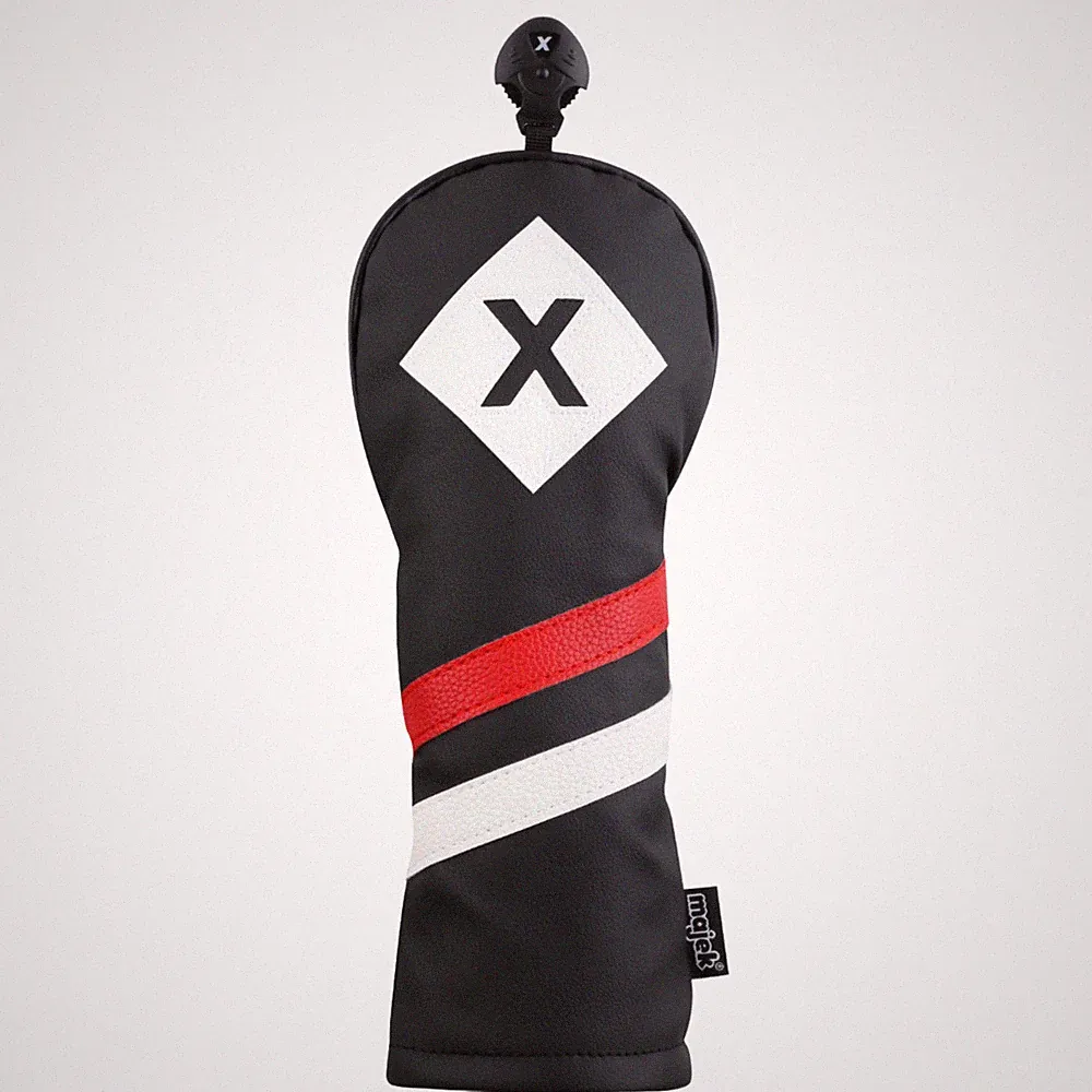 Majek Retro Golf X Fairway Wood Headcover Black Red White Vintage Leather Style