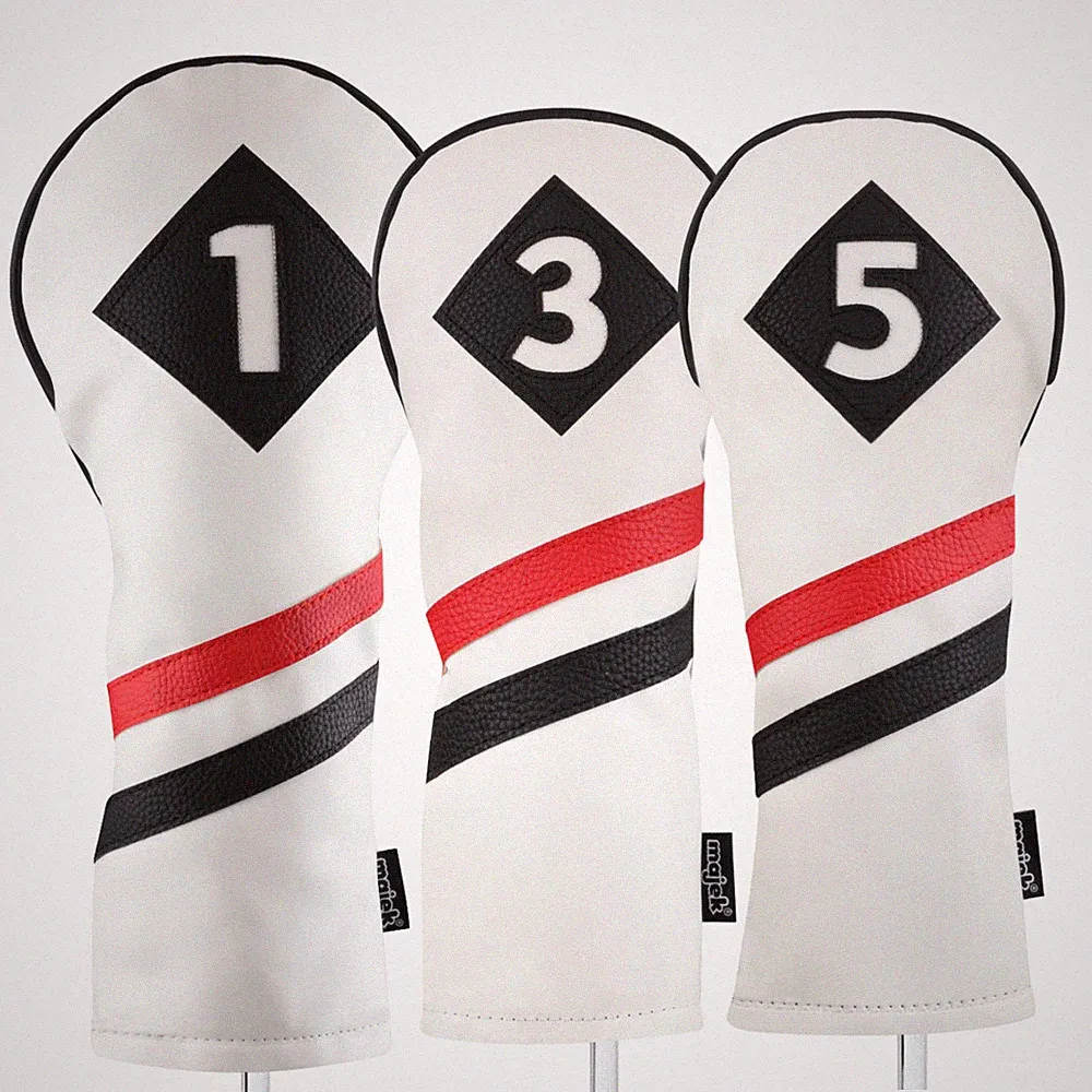 Majek Retro Vintage Golf 1 3 5 Driver Woods Headcover White Red Black Head Cover