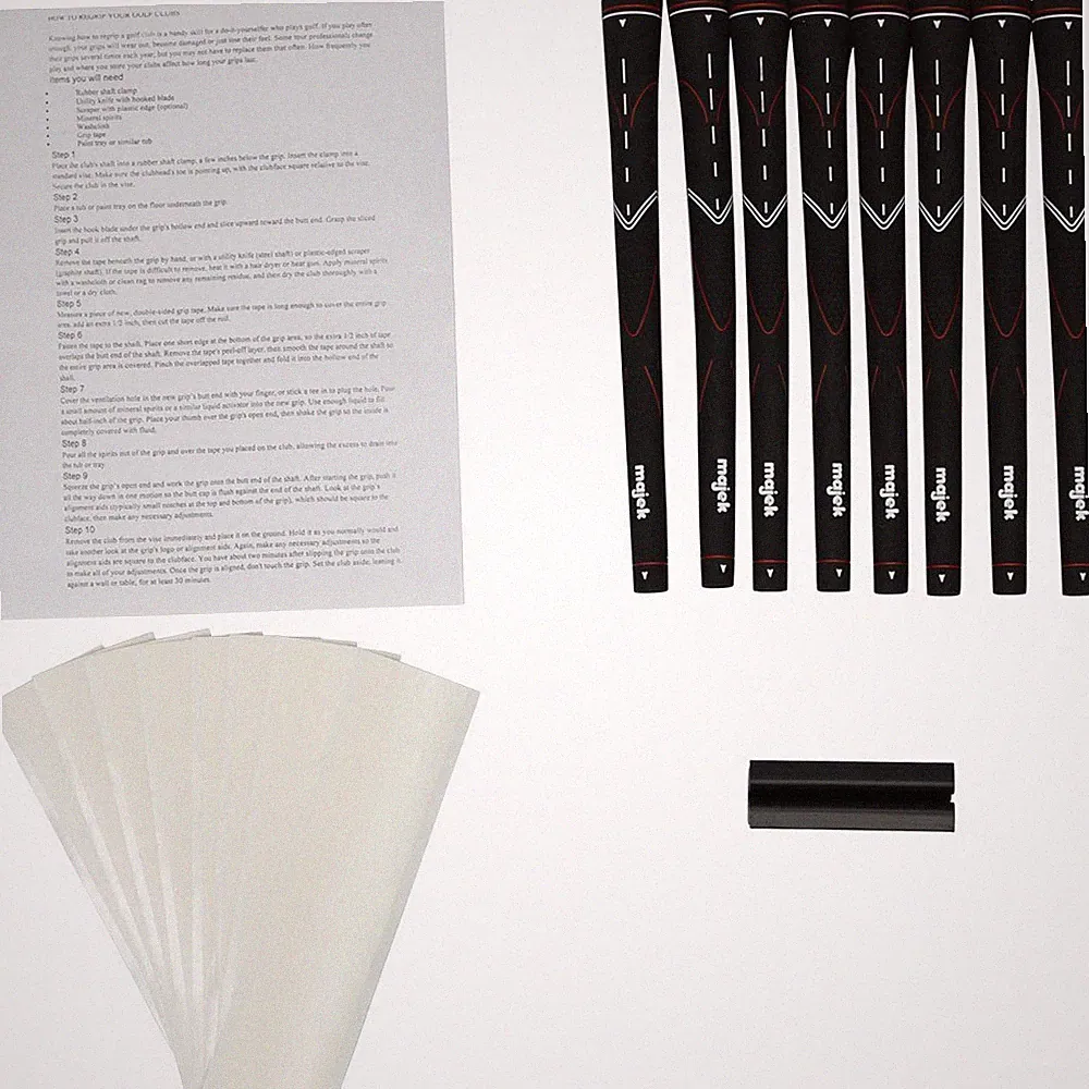 Majek Senior Men's Golf Grips Midsize Black Tour Pro & Grip Kit (8 grips, +more)