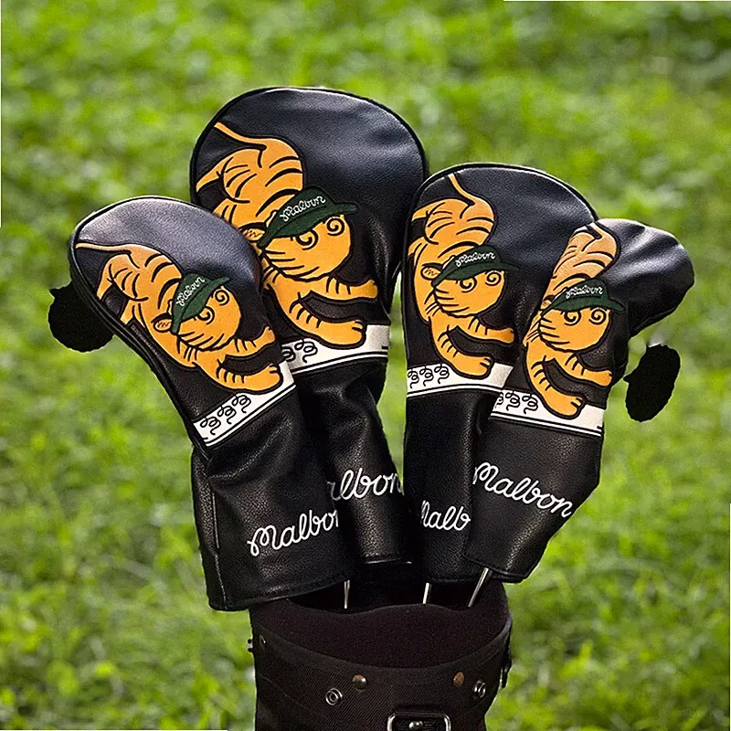 Malbon Black Tiger Golf Club Headcovers Driver Fairway Woods Cover Head Covers