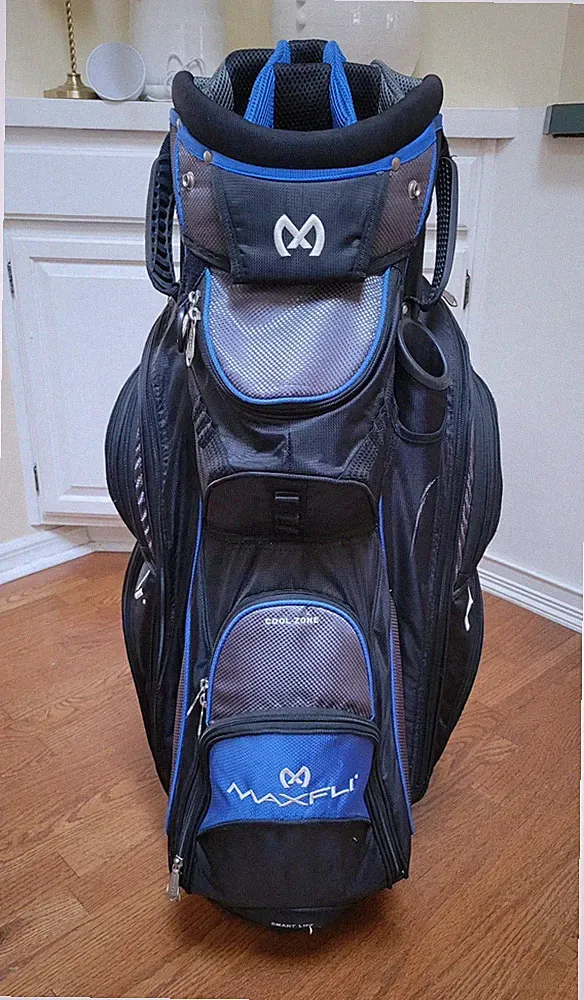 Maxfli 14-Way Divider Cart Golf Bag Black/Blue w/ Rain Cover