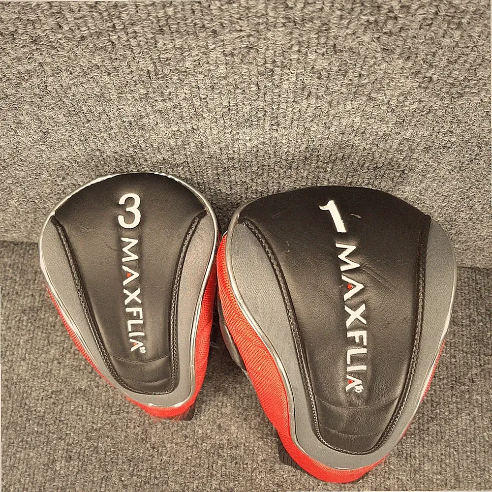 MaxFli A10 #1 and #3 Driver Golf Club Head Covers (2) Red and Black 15" Long