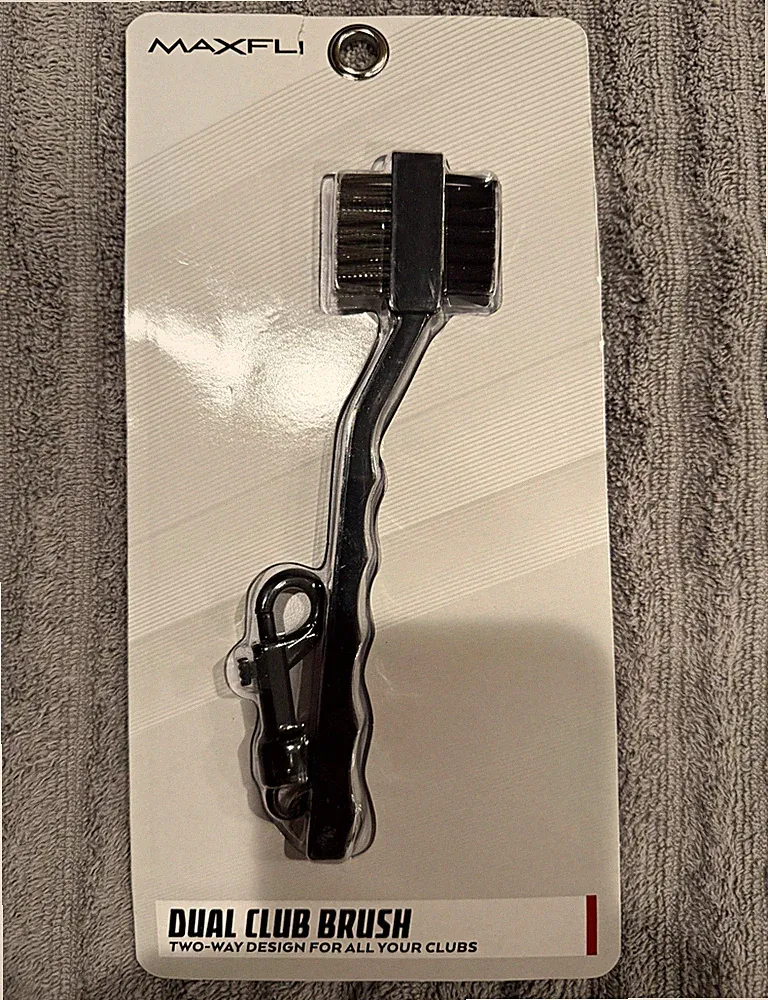 Maxfli Dual Club Brush with Clip, Black Plastic Golf Club Cleaning Brush