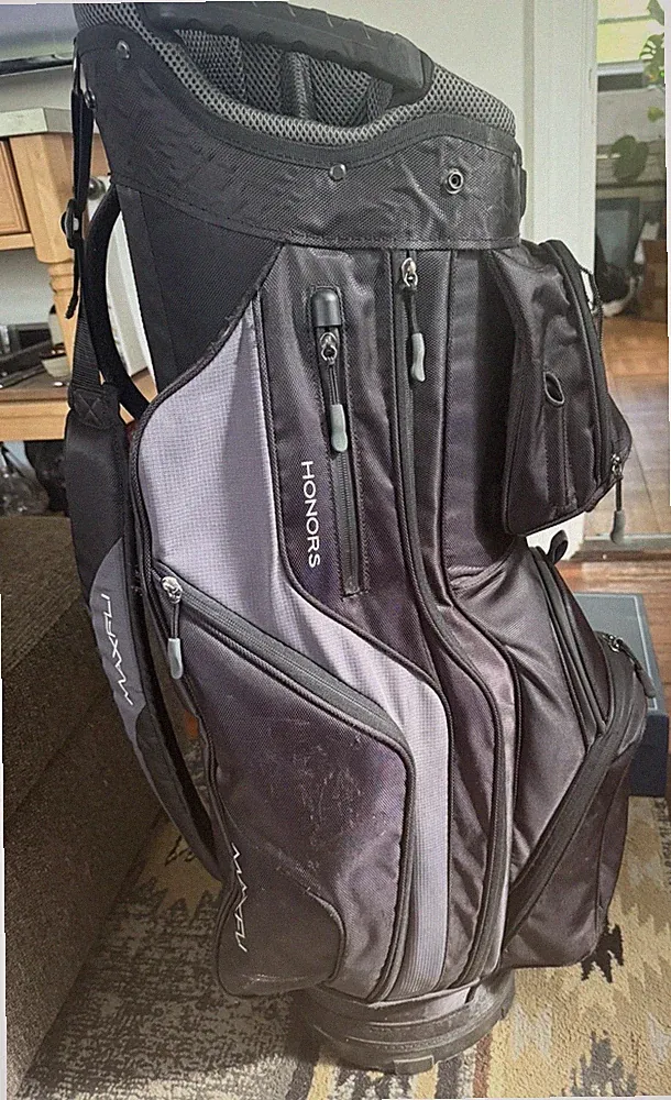 Maxfli Honors 14-Way Gray/Black Cart Golf Bag. Please read description