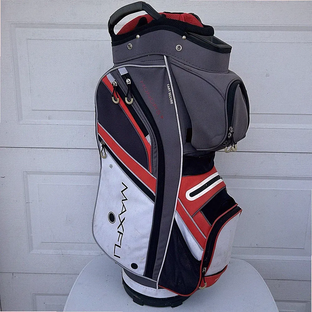 Maxfli Honors+ Cart Golf Bag 14-Way Divider Red Gray White 11 Pockets Cooler!