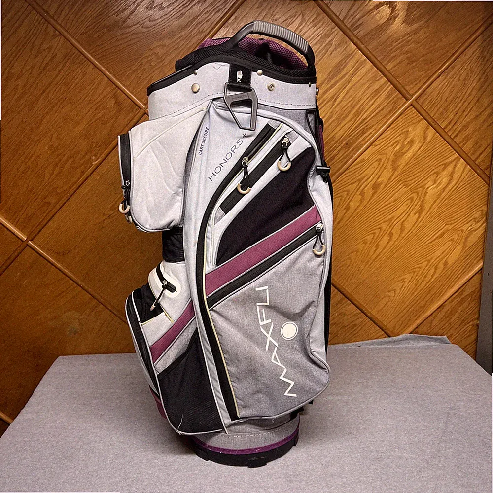 Maxfli Honors+ Gray Purple & Black Golf Cart Bag 15 Way Divider SMART LIFT Read