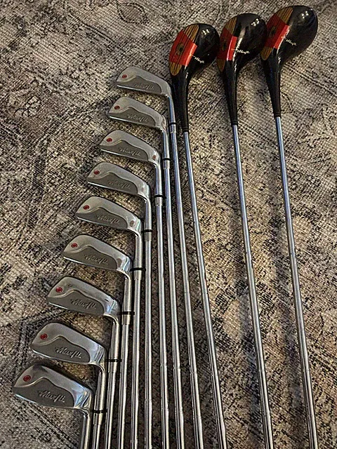 Maxfli Red Dot Iron Set 2-PW, 1,3,4 Woods RH R-Flex Dunlop Vintage Blades
