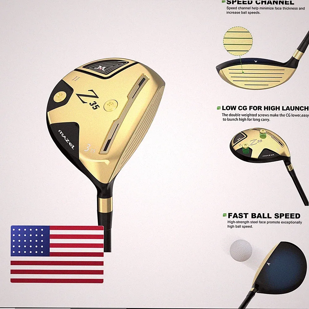 MAZEL Z35 Mens Golf Fairway Woods 3/5,Right Handed (Graphite(Gold,2024 Model)