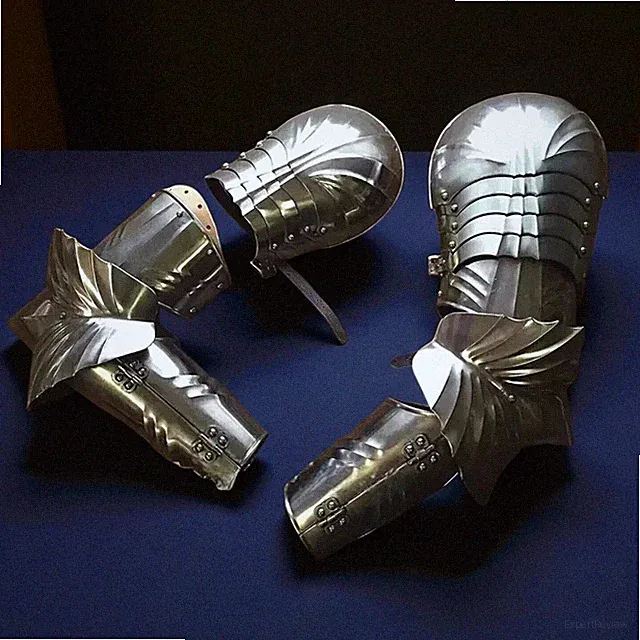 Medieval Gothic Complete Arm Armor Pauldrons Bracers 18 Gauge Steel LARP SCA