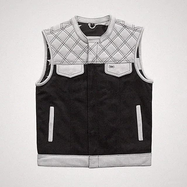 Men's Biker Hunt Club Double Diamond Quilted Leather Hybrid Motorcycle Vest