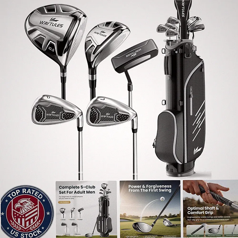 Men's Complete 5-Club Golf Set: Driver, Hybrid, Irons & Putter, Right Handed