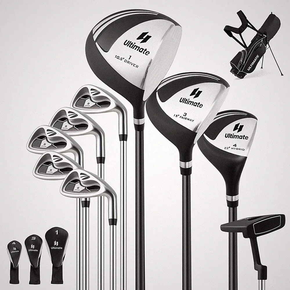 Men's Complete Golf Clubs Package Set 10 Pieces Includes Alloy Driver Black