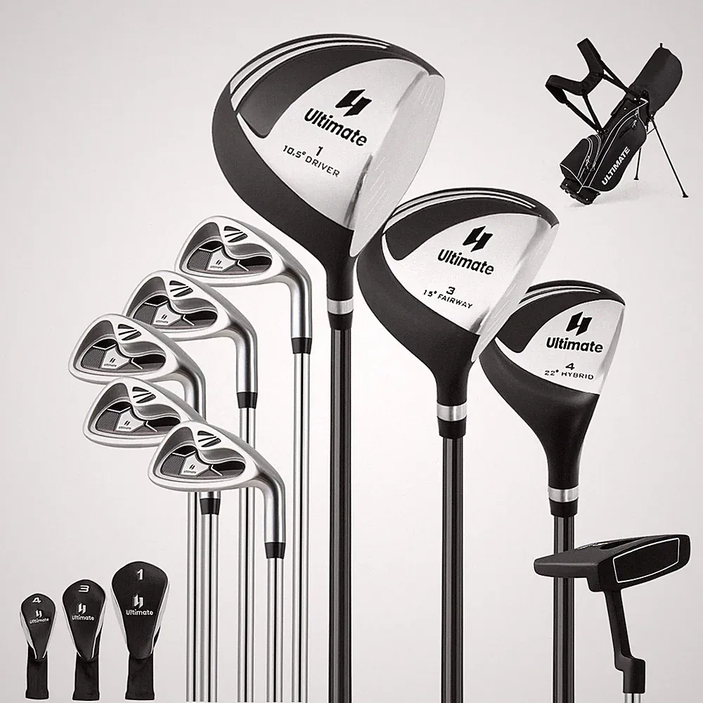 Men's Complete Golf Clubs Package Set 10 Pieces Includes Alloy Driver Black