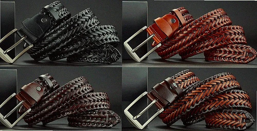 Men's Women's belt Genuine Leather Braided Belts Basketweave Dress Jeans Buckle