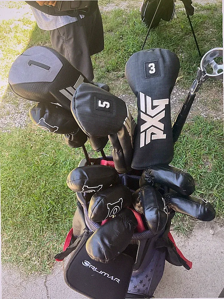 mens full set PXG golf clubs with covers and golf bag
