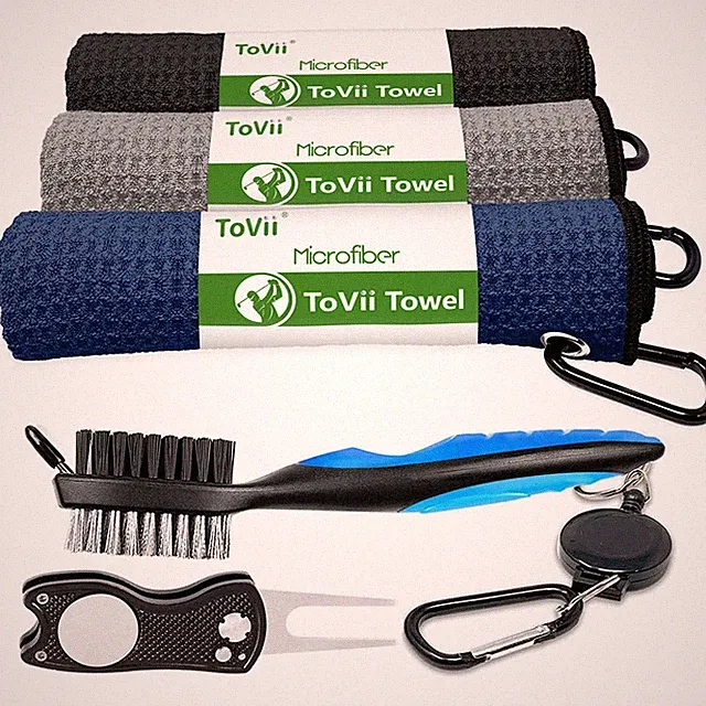 Microfiber Golf Towel, Brush Kit, Club Groove Cleaner, Divot Tool, Accessory