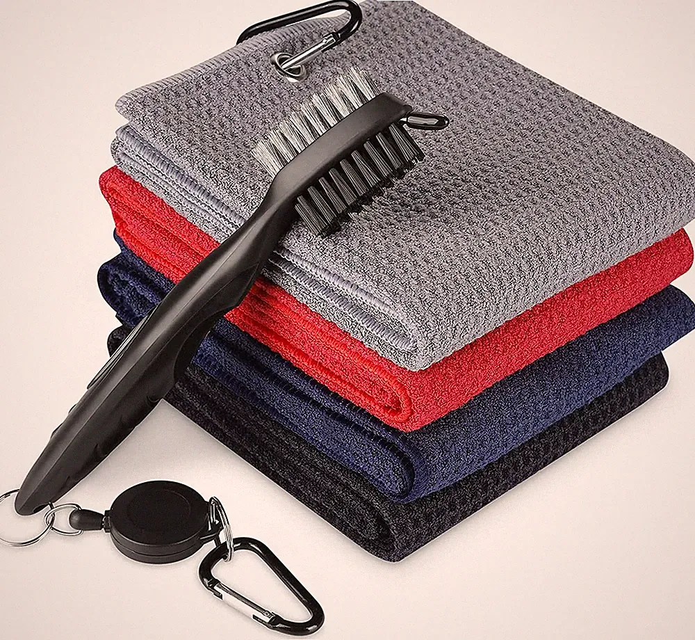 Microfiber Waffle Golf Towel and Brush Tool Kit with Club Groove Cleaning Kit