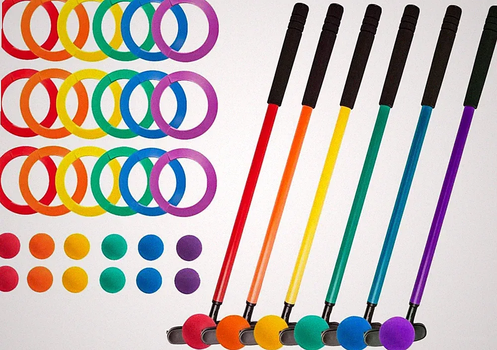 Mini Golf Clubs: Multi Colored Putt Putt Miniature Golfing Set for Kids - 6 Putt