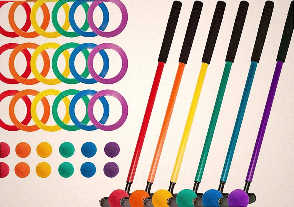 Mini Golf Clubs: Multi Colored Putt Putt Miniature Golfing Set for Kids - 6 Putt