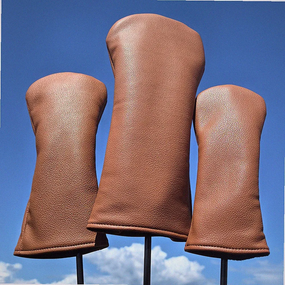 Minimalist Pure Brown Golf Club Head PU Covers Driver Woods Hybrid UT Head Cover