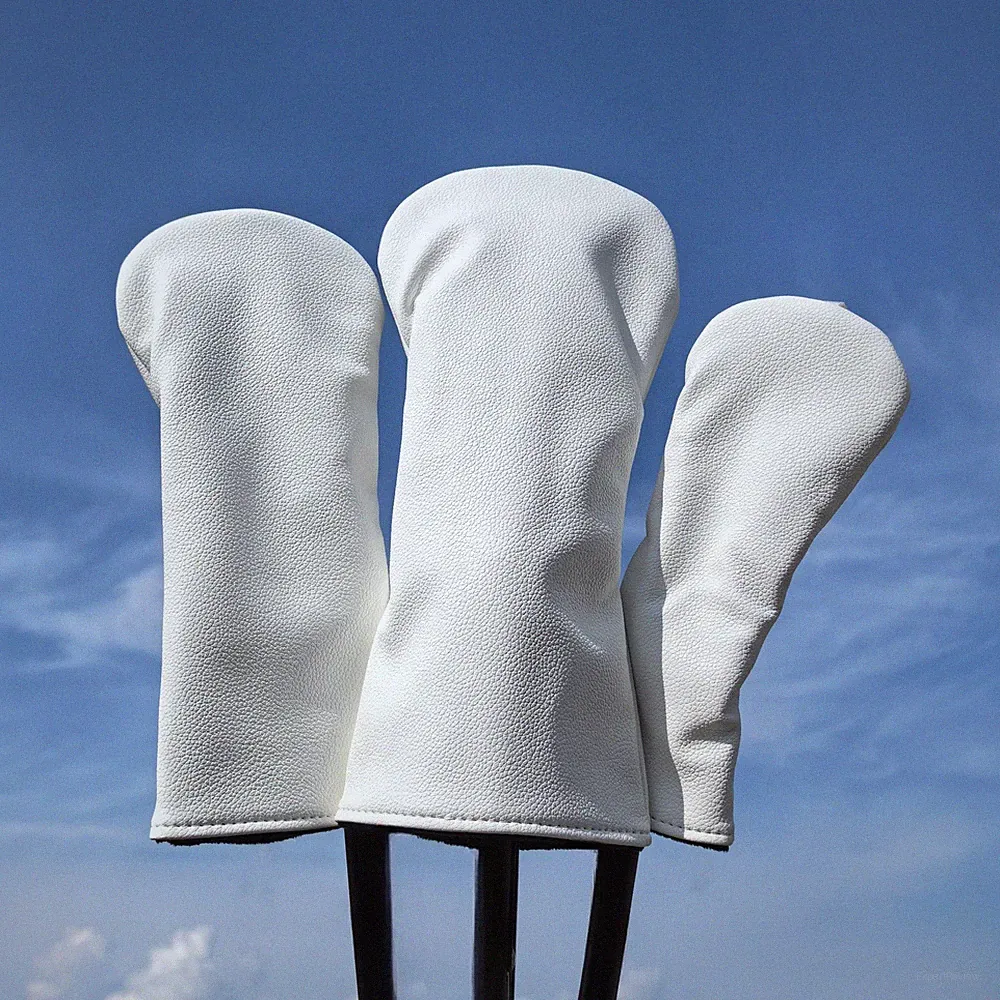 Minimalist Pure White Golf Club Head PU Covers Driver Woods Hybrid UT Head Cover