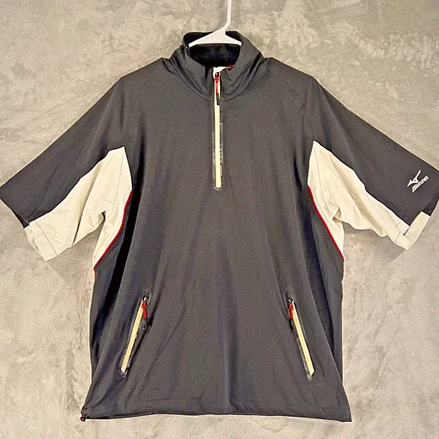 Mizuno ImpermaLite Flex Men’s Large Short Sleeve Golf Rain Pullover Black White