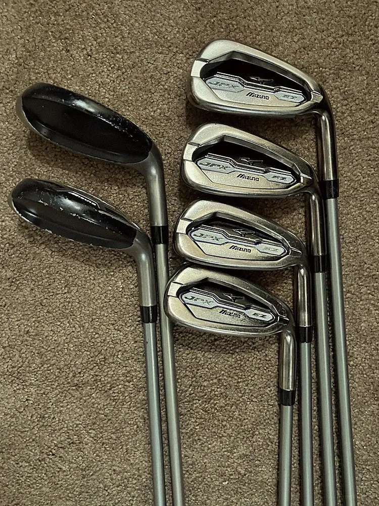 MIZUNO JPX FLI-HI HYBRIDS 4H,5H, JPX EZ IRONS 7-PW, (NO 6-IRON) GRAPHITE A-FLEX