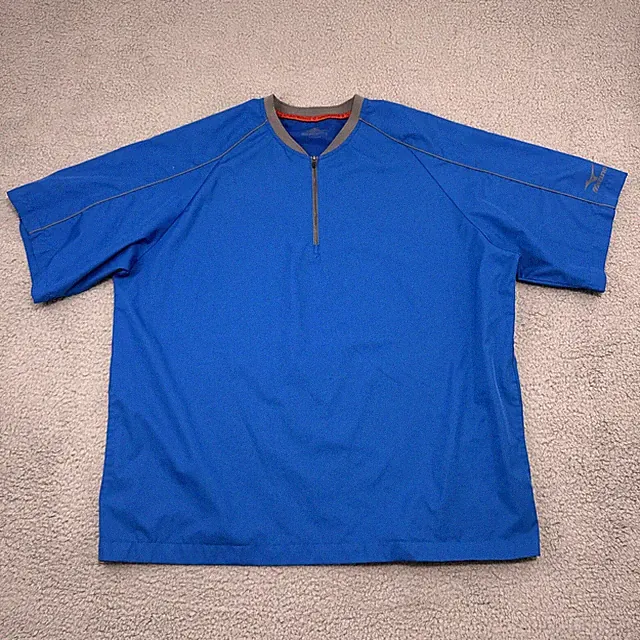 Mizuno Men`s Blue Short Sleeve Pullover Baseball Golf Windshirt / Size Large