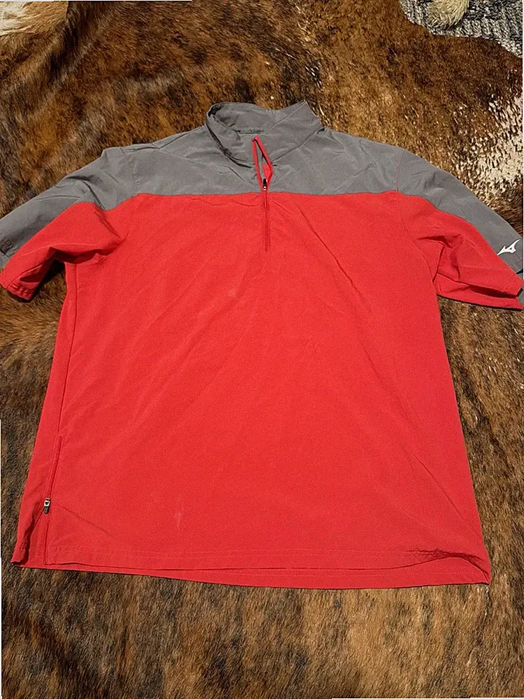 Mizuno Performance Pullover Short Sleeve Red Gray Baseball Golf Men’s Size XL